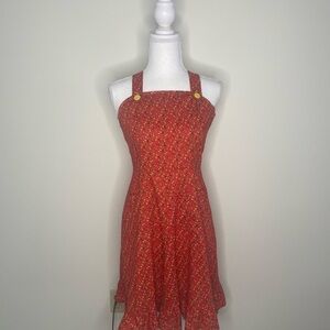 Handmade Red Floral Fit & Flare Sundress with Crisscross Back. XXS Y2K